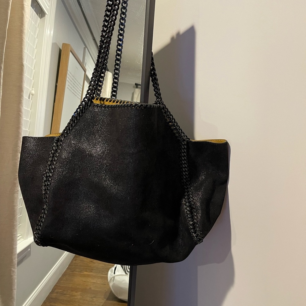 Stella McCartney Falabella tote black with black chain straps and gold interior